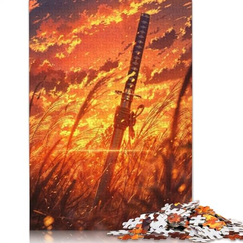 Samurai Sword Puzzle bei Sonnenuntergang, 1000 Teile, Papierpuzzle für Erwachsene, Anti-Stress, 1000 Teile (38 x 26 cm)