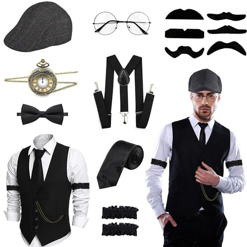 Yunsuelo Peaky Blinders Kostüm, 20er Jahre Herren Accessoires Set, Halloween Verkleidung (XXL)