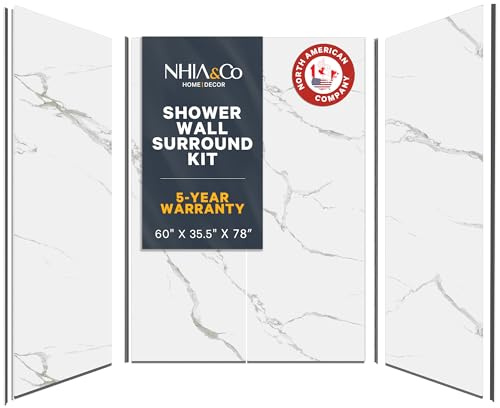 Shower Surround Kits – Waterproof Wall Panels for Shower – Glossy Finish & Seamless Pattern – Easy to Install Over Any Surface – Leakproof Design (60'' x 35.5'' x 78'') – Glacier