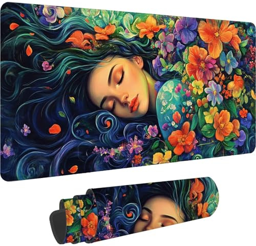 Tapis de Souris XXL 800 x 300 mm 2025 Neuf Grand Tapis Souris Fleur avec à Bords Cousus, Gaming Mouse Pad Imperméable,Améliore la Précision et la Vitesse - pour Mouse Pad et Claviers,Femme,-DD 95