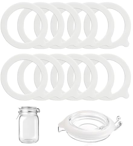 12 Stück Silikon Glasdichtungen Ersatz, Einweckgummi Silikon 95 * 70mm Einmachgummiringe Gummiringe Weckgläser Wiederverwendbar Auslaufsicher Einkochringe Einmachgläser Weithalsgläser Deckel (Weiß)