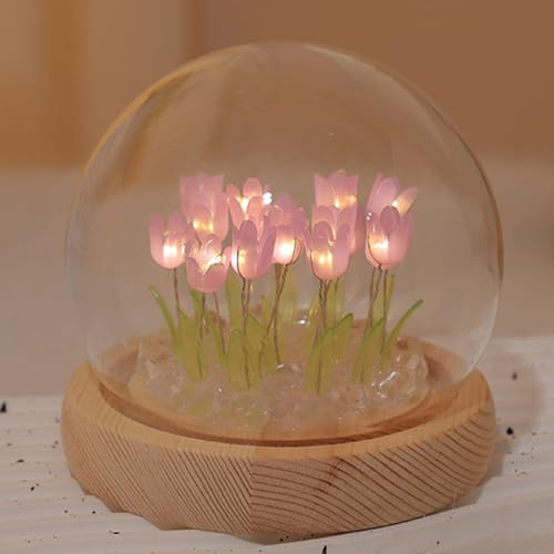 Richaa Violett(20 Blumen) Tulpen Lampe Tulpen Nachtlicht LED Nachtlampe für Schlafzimmer Geburtstag Weihnachten Muttertag, Geschenk für Frauen Freundin Batteriebetrieben (ohne Batterien im Set)