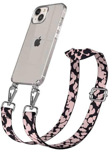 EAZY CASE Handykette - Verstellbares Taschenband kompatibel mit iPhone 13, Schulterriemen, Handykordel mit Silikon Hülle, Umhängetasche, Rosa Camouflage Silber