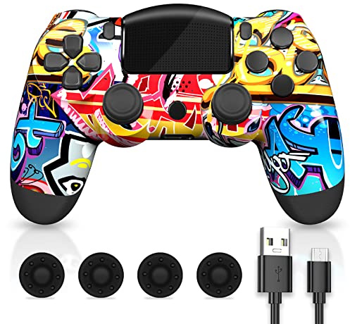 Mando P l a y 4, mando a distancia de repuesto compatible con la consola P l a y 4/Slim/Pro, mando inalámbrico con todas las funciones, batería de 1000 mAh, sensor de movimiento, vibración y altavoz
