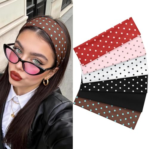 Kavya Stirnband Damen Sport 6er Pack, Punkte Muster Haarband, Elastisch Leopardenmuster Haarbänder rutschfest Headband für Yoga Fitness Workout Laufen Gym, Atmungsaktiv Y2K-Stil Haarschmuck