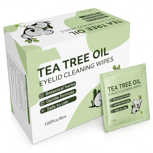 Tea Tree Oil Eyelid Wipes for Blepharitis & Dry Eyes – 100 Individually Wrapped – 6cmx6cm Gentle Eyelid Cleanser for Demodex Itchy & Stye Eyes – Alcohol-Free Daily Lash & Lid Hygiene Wipes