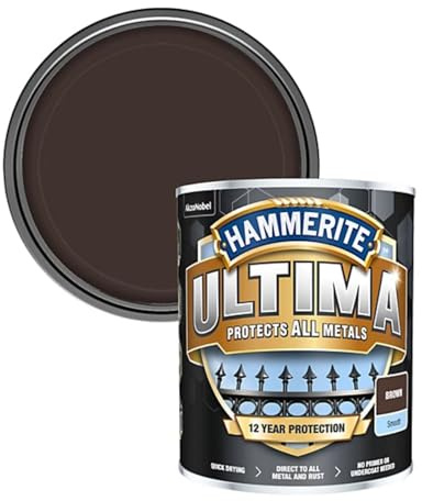 Hammerite Ultima Smooth Metal Paint, Weatherproof, Rust Protection, Quick Drying, Long Lasting, Smooth Finish, Ideal for Gates, Railings, Doors, Windows & Grills, 750ml (Brown, Pack of 1 Tin)