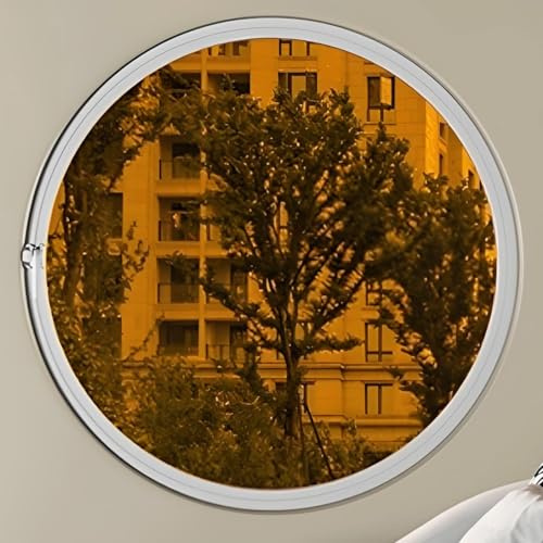 Ventana circular de aluminio (con vidrio templado), ventana abatible con eje giratorio de 360° para ventilación interior, para baño, cocina, dormitorio y salón(White+Brown,50cm/19.7in)