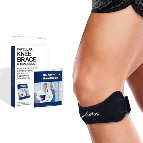 Dr. Arthritis Tutore Ginocchio Ideato da Medici Specialisti – Ginocchiera Rotulea Regolabile per Tendiniti – Supporto Sottorotuleo per Dolori al Menisco (Taglia Unica, Confezione Singola, Nero)