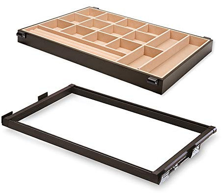 EMUCA - Kit de guía y cajón Organizador para Interior de Armario, cajón joyero con Bastidor de guías, módulo 600mm, Acabado Color Moka.