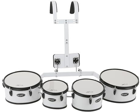 GEWA Marching Quad-Tom-Set, Marschtrommel, 8 x 8 , 10 x 8, 12 x 8, 13 x 8, Holzkessel weiß foliert, inkl. Tragegestell