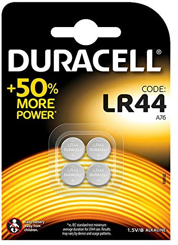 Duracell Batterie LR44 (confezione da 4) (A76) Pile alcaline specialistiche da 1,5 V – +50% EXTRA DURATA– Per l’utilizzo in termometri digitali, calcolatrici, torce, orologi da polso