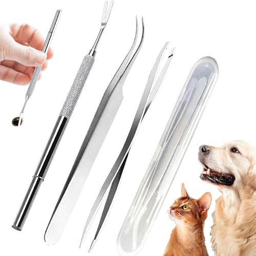 Unique'store YOUYIKE® Zeckenzange, Zeckenpinzette, Zeckenentferner für Hund/Katze/Mensch im 3er Premium Tickremover Set + 1 Tick Entfernung Pinzette + 1 Zeckenkarte Schaufel + Eisenkiste