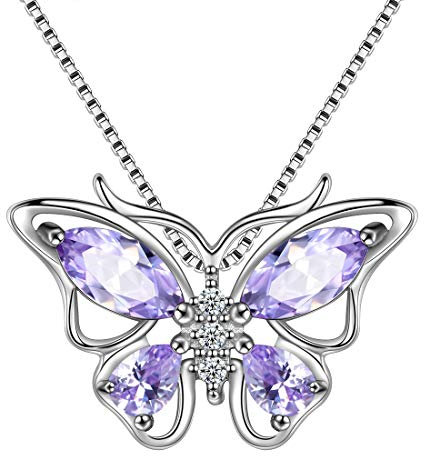 Aurora Tears Schmetterling Halskette 925 Sterling Silber Dezember Birthstone lila Türkis Anhänger Tiere Charm Schmuck Geschenk für Frauen und Mädchen DP0215D
