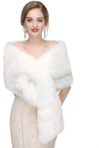Everkeen Damen Kunstpelz Schal Wrap Stola Winter Braut Lang Cape Shrug für Hochzeit