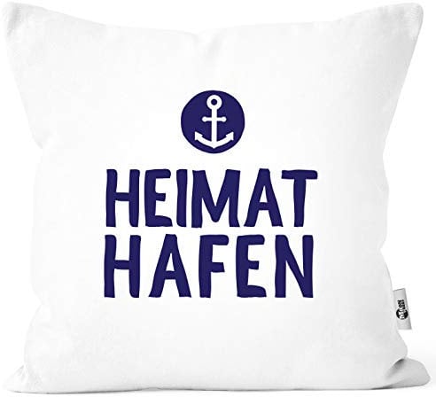 MoonWorks® Kissenbezug Aufschrift Heimathafen Anker Geschenk Partner Familie Freunde maritimes Motiv weiß Unisize