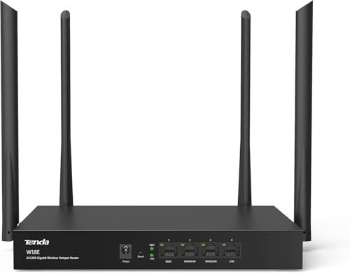 Tenda W18E Gigabit Wireless Hotspot Router Wi-FI Dual Band AC1200 Wireless, 4 Gigabit Ports, 4 x 4 x 5dBi Antennas, 2.4GHz/5GHz, 3 WAN/3 LAN Cable Connections, 50 Users Capacity