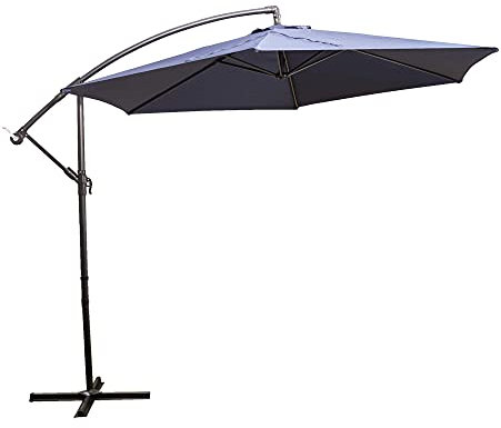 Alfresia 3 Metre Hanging Cantilever Parasol - 3M Garden Hanging Umbrella for Outdoor Patio, Water Resistant, UV Protected, Hand Crank Mechanism, Air Vent, Flexible Sun Shade, Blue