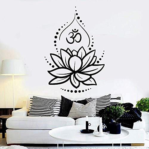 Lotus Vinyl Wandtattoo Schlafzimmer Dekoration Yoga Hinduismus Hinduismus Om Symbol Aufkleber Meditation Raum Wandkunst Wandbild 57X81Cm