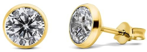 TIABELLE – Ohrstecker TRUMPET aus Titan mit funkelnden Swarovski® Zirconias – Goldfarbene Ohrringe für Damen – allergenfrei & hautverträglich – Handmade in Germany (MAXI | 7,5mm ø | Gold White)