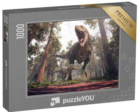 puzzleYOU: Puzzle 1000 Teile „3D-Rendering des Tyrannosaurus Rex und seines Jungtiers“ – aus der Puzzle-Kollektion Dinosaurier, Tiere aus Fantasy & Urzeit