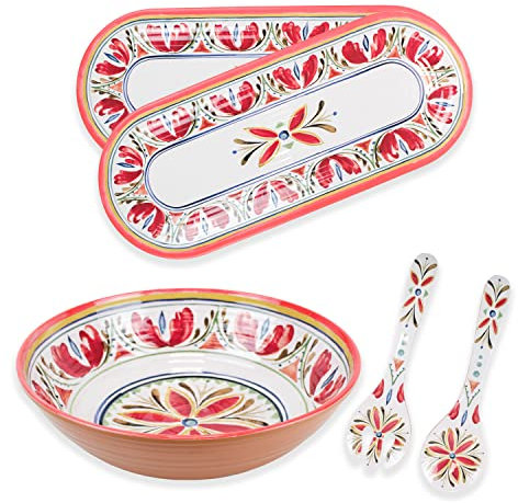 Purely Home Mediterranean - Outdoor/Camping/Picnic - Melamine/Plastic Salad Bowl, Servers & 2 x Oval Tray Set