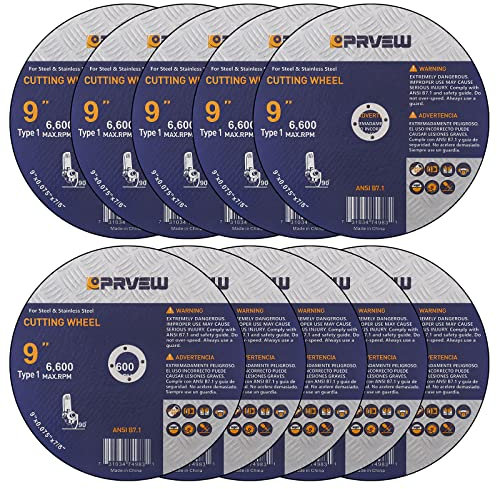 PRVEW 10-Pack Cut Off Wheels 9-Inch, 9x0.075x7/8 Quality Cutting Disc, Metal & Stainless Steel Aggressive Cutting Wheel for Angle Grinder, General Purpose Cut-Off Wheel(9-Inch)