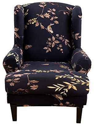 Highdi 2 Teilig Ohrensessel Überzug, Sessel-Überwürfe Ohrensessel Schonbezüge Bezug Sesselhusse Elastisch Stretch Tiger Stuhlbezug mit Armlehne Hohe Rückenlehne Universal (Schmetterlingsvogel)