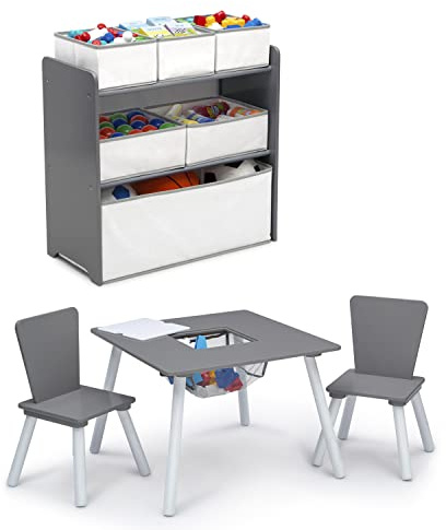 Delta Children 4-Piece Toddler Playroom Set, Grey/White