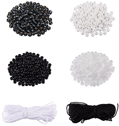 Bestewelry 1170 Stück Glasperlen, Morsecode, runde lose Perlen mit 20 m geflochtenem Nylonfaden für Morsecode-Armbänder, Schmuckherstellungs-Set