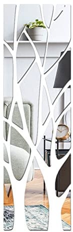 URFEDA Stickers Muraux Miroirs Tronc d'arbre 3D Miroir Stickers Muraux Miroir Branches Autocollants Adhesif Miroirs Décoration de La Maison pour Couloir, Salon, Miroirs Décoratifs de Chambre, Argent