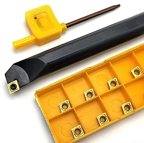 Portautensile per tornitura CNC S16Q-SCLCR06 da 16 mm per tornio interno con barra di alesaggio e utensili di rotazione + 10 inserti in carburo CCMT060204 + 1 chiave