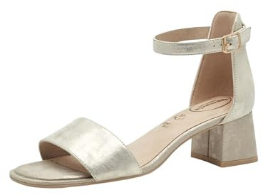 Tamaris COMFORT Damen Sandalen mit Absatz aus Leder mit verstellbarem Riemen, Gold (Cloudy Gold), 40 EU