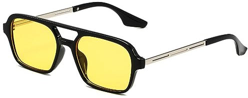 WDZAYXC Trendy Vintage Square Sonnenbrille für Damen und Herren Metall Design,UV 400 Schutz(Schwarz/Gelb)