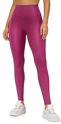 CRZ YOGA Butterluxe Damen Faux Leder Leggings High Waist Lederoptik Sporthose Kunstleder Stretch Workout Lederhose - 71cm Klassisches Magenta-Lila-Muster 38