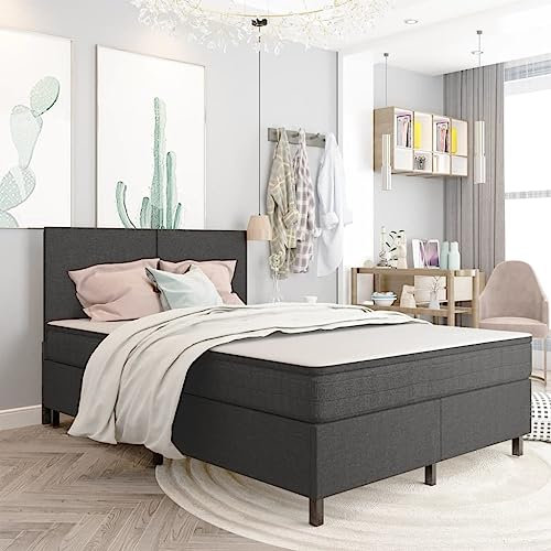 Annlera Boxspring-Bettgestell Grau Stoff 180x200 cm Bettgestell Bed Frame Bettrahmen Holzbett Jugendbett Doppelbettrahmen