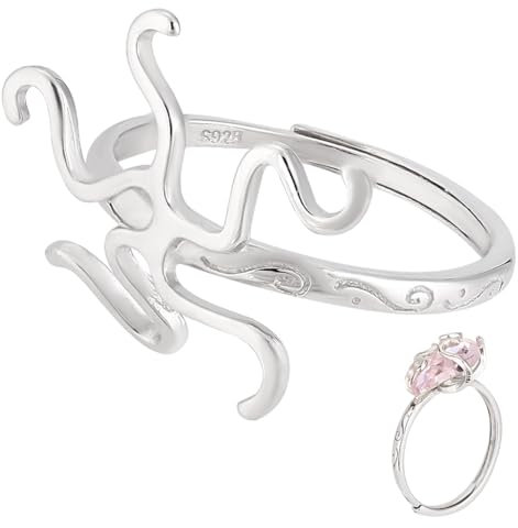 PH PandaHall Anillo de bisel ajustable de plata de ley 925, 1 pieza, para mujeres y hombres, base de anillo con 5 puntas para sostener gemas, ideal para hacer anillos, regalo personalizado,