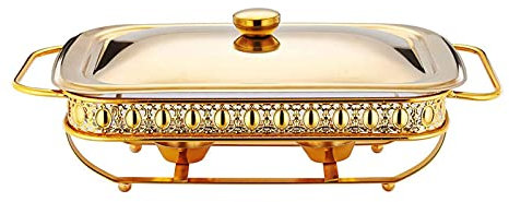 Scaldavivande Scaldavivande Rettangolari in Acciaio Inossidabile Set con Coperchio e Vassoio Scaldavivande in Vetro Sicuro per il Forno (Oro 1,5 L)