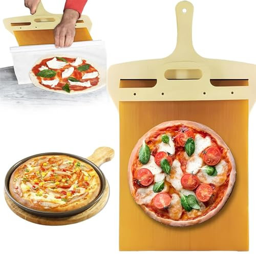 Rusopobe Sliding Pizza Spatula Paddle - Pala Pizza Scorrevole, New Large Sliding Pizza Peel Pizza Cutting Board for Homemade Pizza Cutting Board Serving Board(A,16 * 45cm)