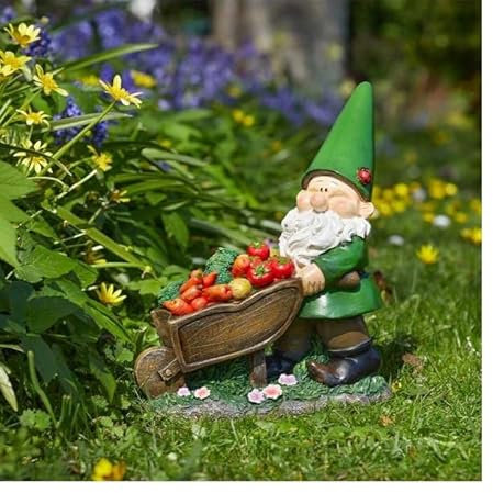 Garden Wheelbarrow Gnome Ornament Fun Garden Wheel barrow Wilf Vegetables Gift