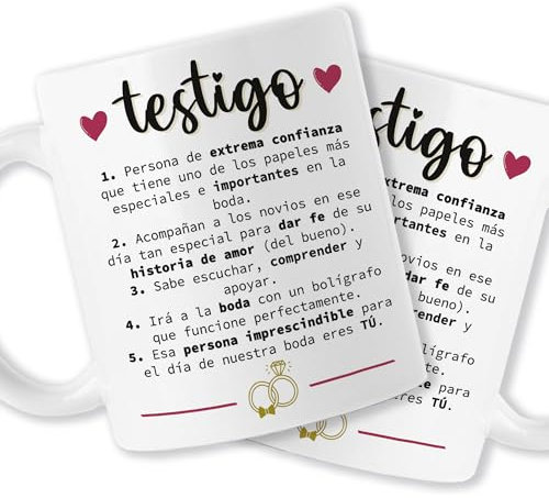 Pack Tazas Testigos Boda - Para Regalar - Novios - Casados - Definición testigo - Tarjeta de petición. - Taza para Dar Fe en El Enlace)