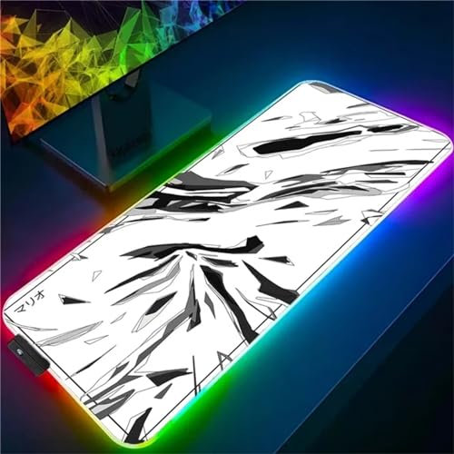 RGB Tapis de Souris Gaming Grand Tapis de Souris XXL 800x300x3mm 14 Modes d'éclairage LED Lumineuse Tapis de Souris Mouse Pad Rétroéclairage pour Gamer Clavier PC, Noir Blanc