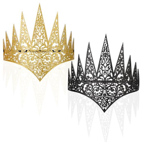 Chunyin 2 Stück Karneval Kopfschmuck für Damen Krone der Königin Mardi Gras Tiara Kostüm Accessoires Mittelalter Haarschmuck Stirnschmuck für Fasching Maskerade Verkleidung Party (Schwarz, Golden)