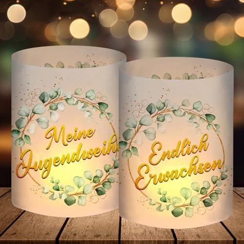 12 Windlicht Tischdeko, Jugendweihe Deko Mädchen Junge, Meine Jugendweihe Dekoration Eukalyptus Grün, Jugendweihe Party Deko Set Gastgeschenk Geschenke, Geeignet für Teelichter oder Kerzen