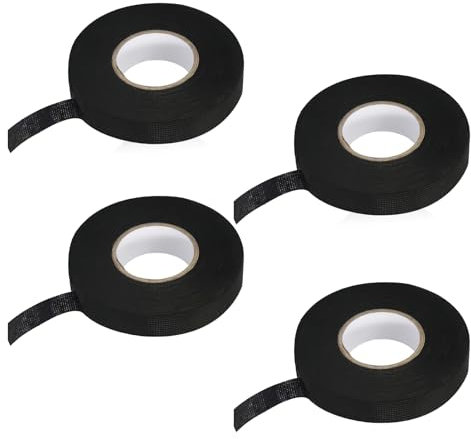 Scettar Cinta Aislante Cables Eléctricos,4 Piezas Cinta Aislante Negra (19mm/15mm x 20m),Cinta Aislante Termica,Cinta Aislante Tela Para atar cables y aislamiento,Fita isolante de tecido