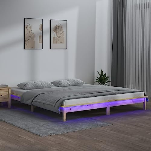 THOYTOUI Massivholzbett, Betten Polsterbett Bett Bettsystem Geeignet für Hotel Gästezimmer Aufenthaltsraum Wohnungen mit LEDs 120x200 cm