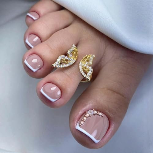 Boloshine 24 Pièces Faux Ongles pour Orteil, Faux Orteil Ongles Pieds Court Carré, Pleine Couverture Artificiels Capsules Ongles Pied Français False Toe Nails pour Femmes Filles (Rosée d'automne)