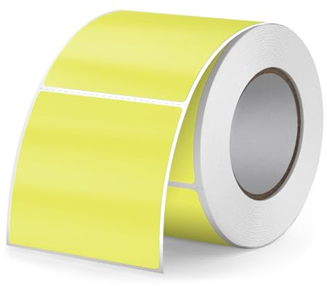 FINDAT Gelb Thermo-Etiketten 50 x 50 mm Vinyl Rolle Selbstklebende Thermo-Aufkleber Wasserdichtes Quadratische Drucker-Etiketten für Büro DIY Design Barcode Versand 500 Stück Yellow