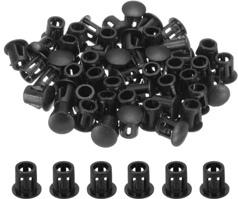 sourcing map 100pcs Nylon Plastic Hole Plugs, 1/5(5mm) Round Drill Screw Hole Plugs Covers Knockout Locking Plastic Plugs Insert End Caps for Kitchen Furniture, Black