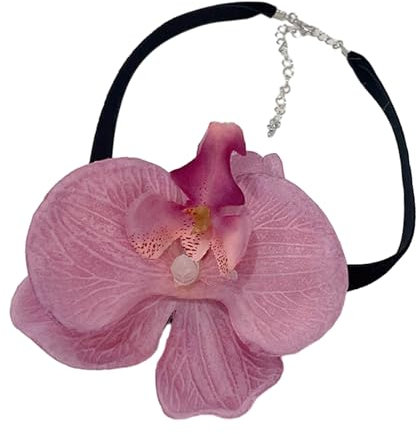 [Psdndeww] 3D Flower Necklace for Women Fabric Phalaenopsis Orchid Choker Flower Simulation Necklace Flower Chain Jewelry